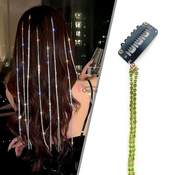 Accesorii cu clips PRL14EE Auriu cu strasuri mar verde pentru decor par cu 2 siraguri